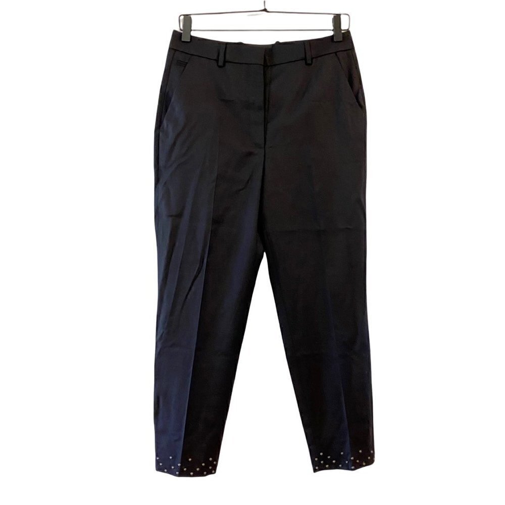 The Kooples Womens Stretch Smocking Pants Black Pockets Stud Wool 4/M 38 New